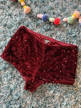Wild Fable — Burgundy Sequin High-Waist Shorts